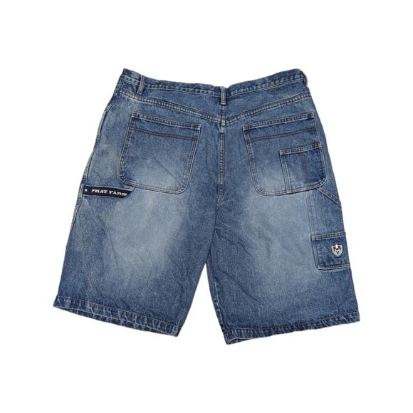 Vintage Y2K Phat Farm Carpenter Shorts Denim Cargo Jorts Wide Leg Utility Blue - Picture 1 of 7